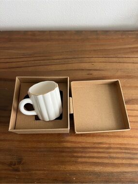 sezane white fluted espresso cup with gold rim brand new in box
